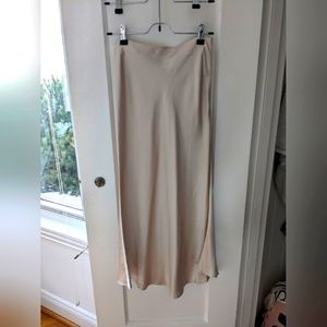 Pixie market rene beige satin long skirt